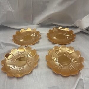 Set of 4 Vintage Fire King Peach Luster Lustre Plate Saucer Lotus Blossom